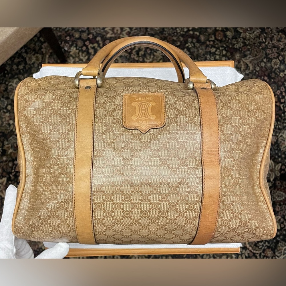 Celine Authentic Vintage Brown and Tan Macadam Boston Bag - Picture 3 of 17